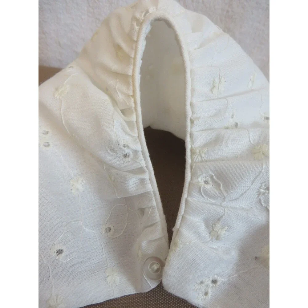 Vintage White Embroidered Lace Baby Bonnet Hat w/ Chin Strap Ties